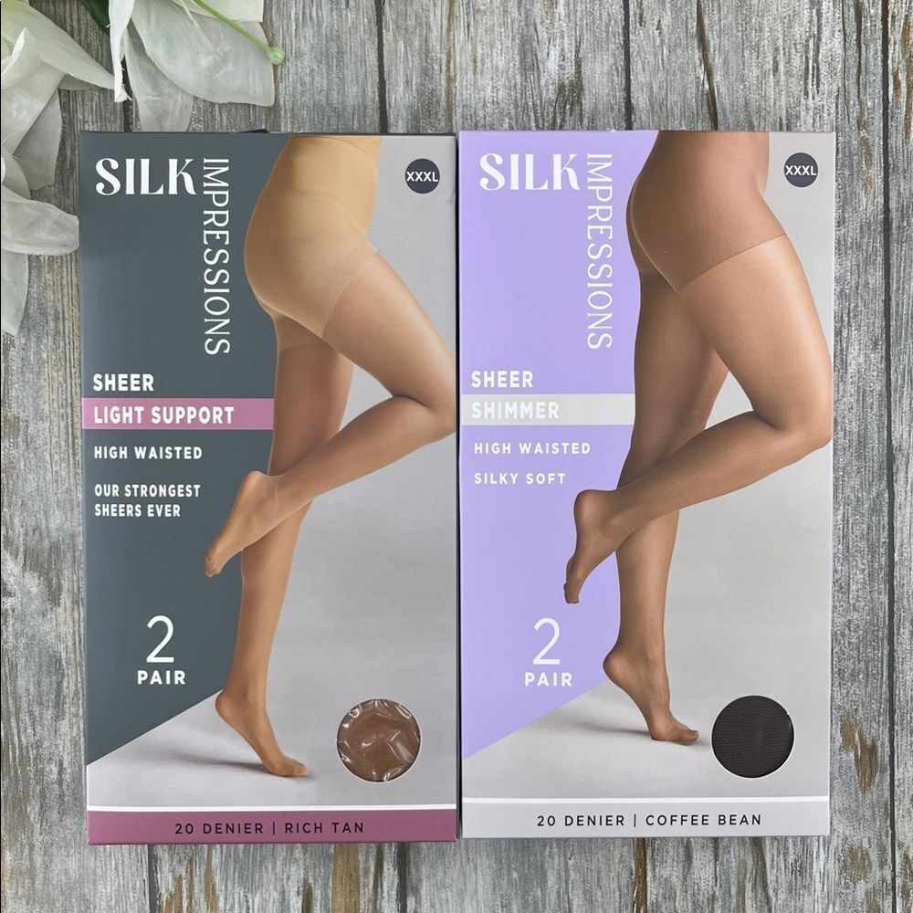 Silk Impressions Shimmer Sheer Pantyhose Stockings Sheer 2, 2-Packs XXXL